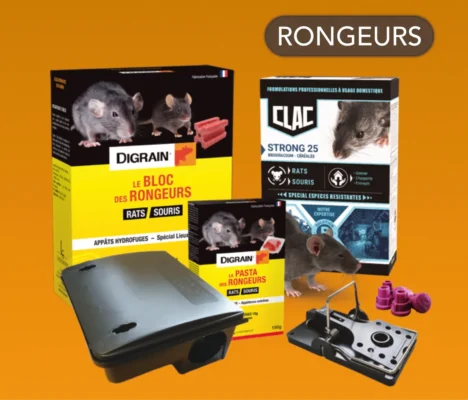 Anti-rongeurs : rats, souris. Solutions professionnelles : blocs, pâtes, céréales, tapettes. Efficacité garantie.